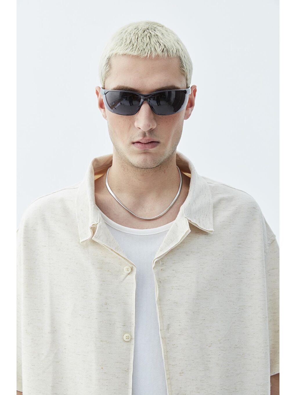 Bej Oversize Keten Gömlek Naturel-2