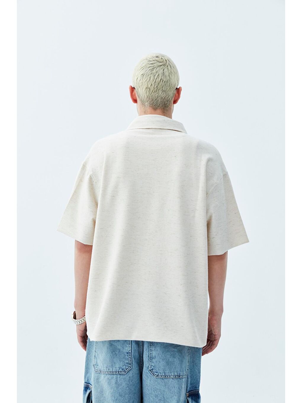 Bej Oversize Keten Gömlek Naturel-5