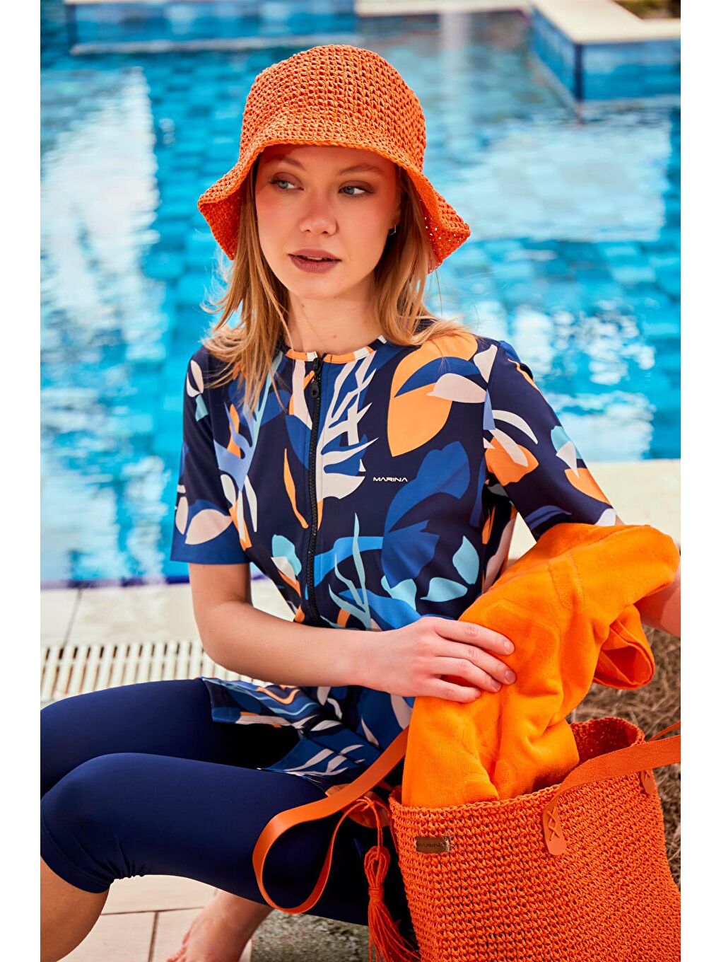 El Örgüsü Turuncu Hasır Çanta C2414-1