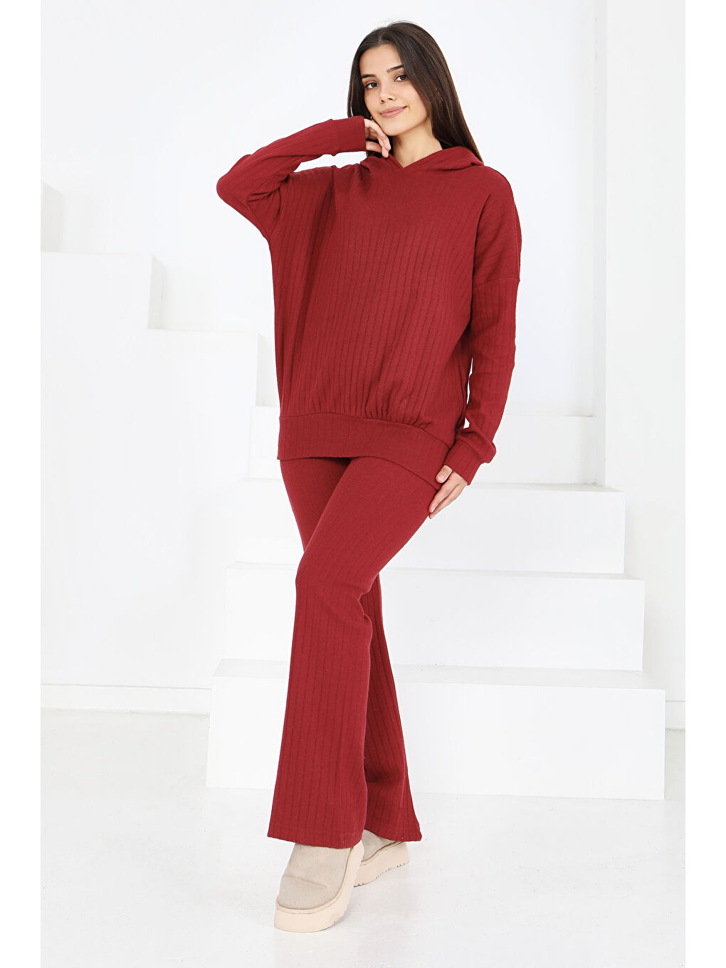 Uzun Kollu Kaşkorse İkili Takım Bordo - 27815-BORDO