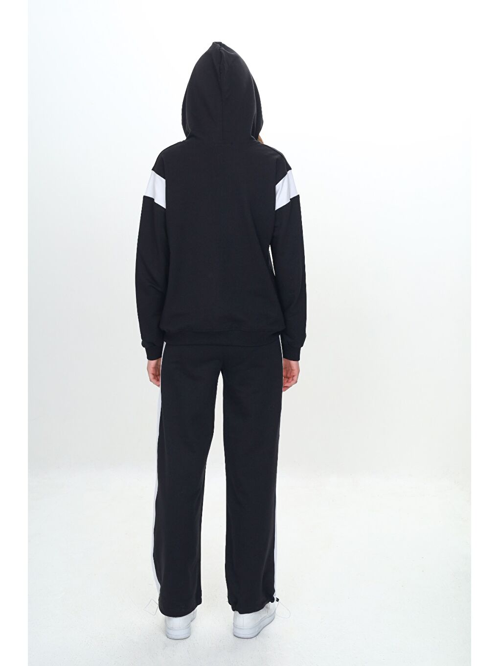 Siyah Kız Çocuk Fermuarlı Garni Detaylı Eşofman Takım-5