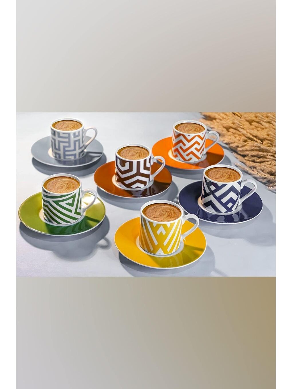 Beyaz Legacy Etnik Desen 6 Kişilik Kahve Fincan Takımı 90 cc 12 Parça