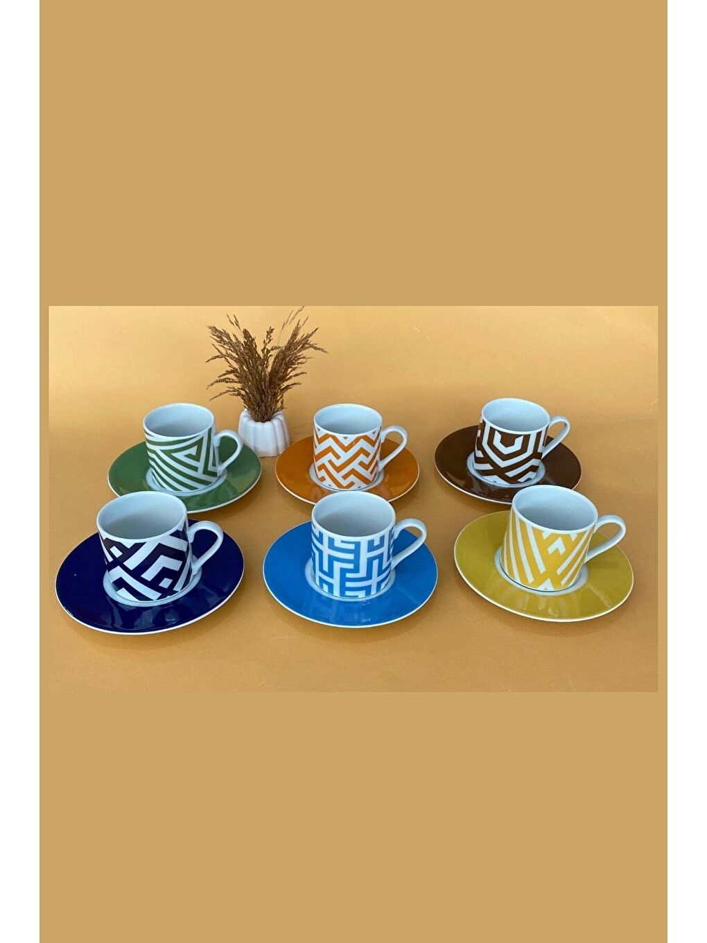 Beyaz Legacy Etnik Desen 6 Kişilik Kahve Fincan Takımı 90 cc 12 Parça-1