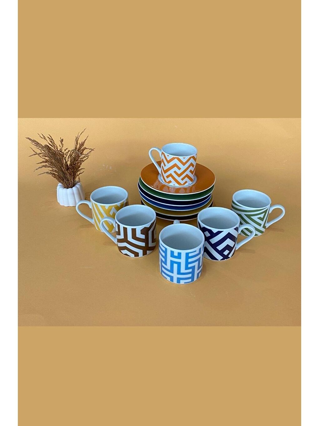 Beyaz Legacy Etnik Desen 6 Kişilik Kahve Fincan Takımı 90 cc 12 Parça-2