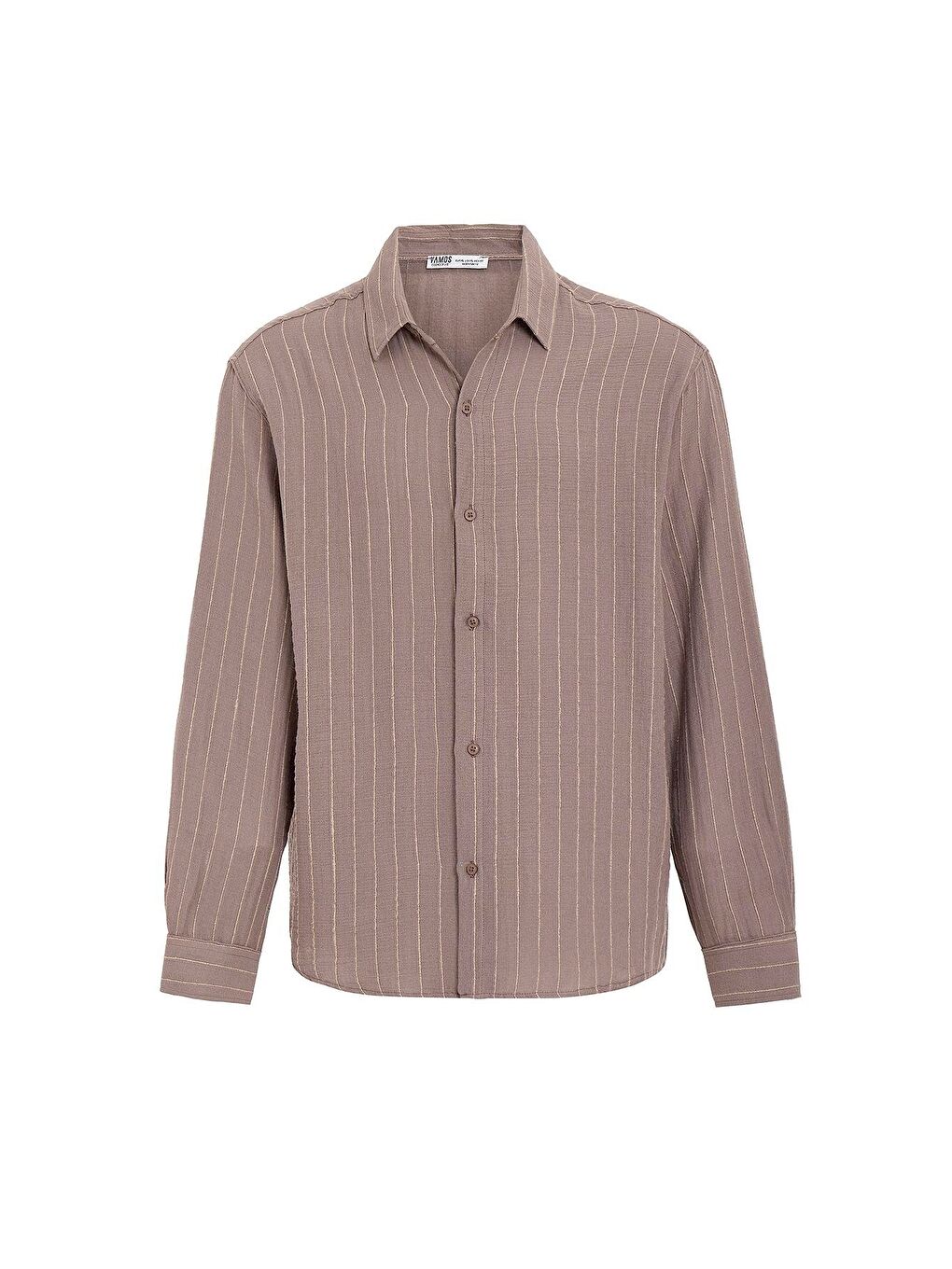 Bej Çizgili Oversize Müslin Keten Gömlek Vizon-1