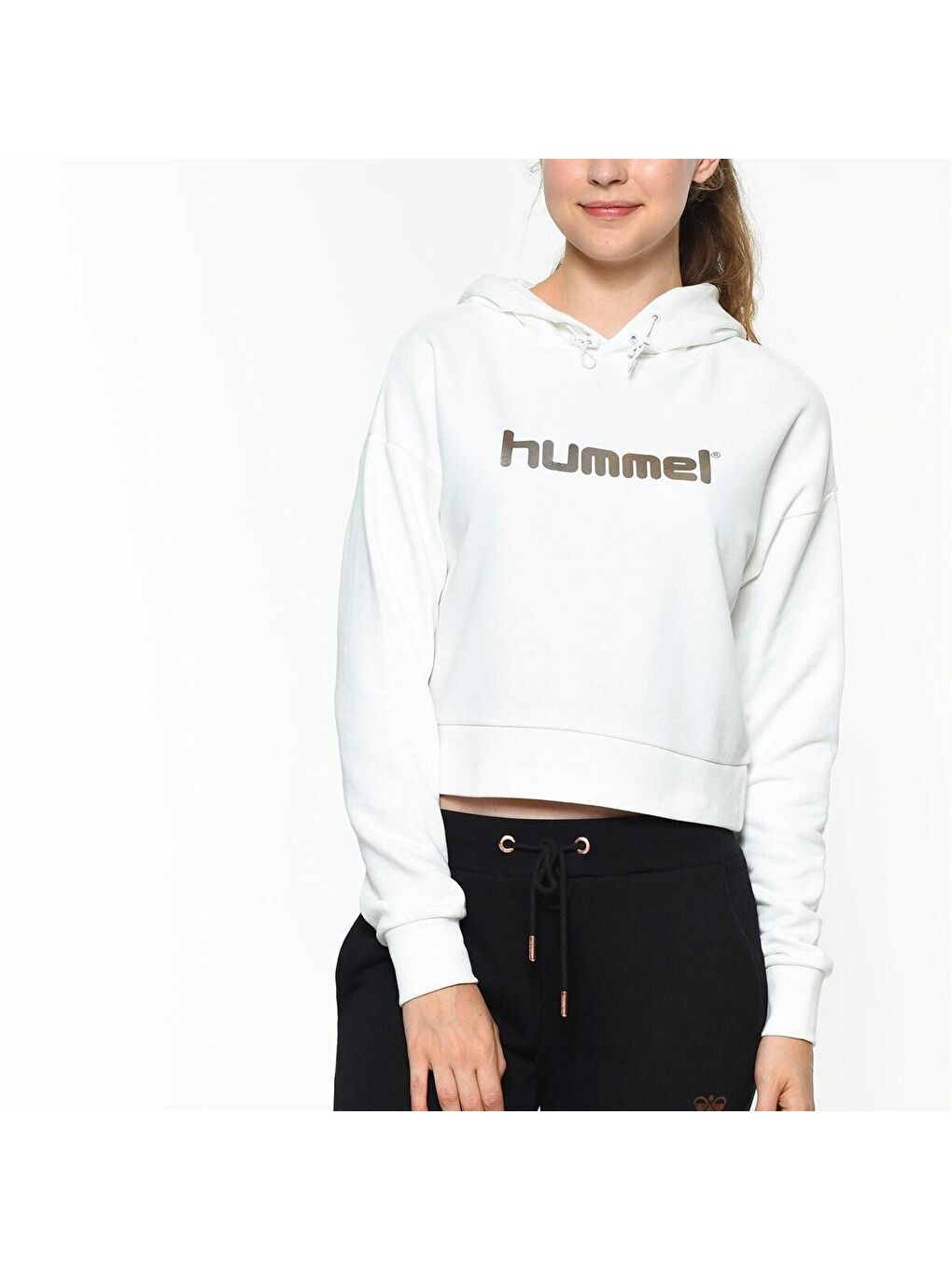 Hummel Rayce Kadın Beyaz Baskılı Kapüşonlu Sweatshirt