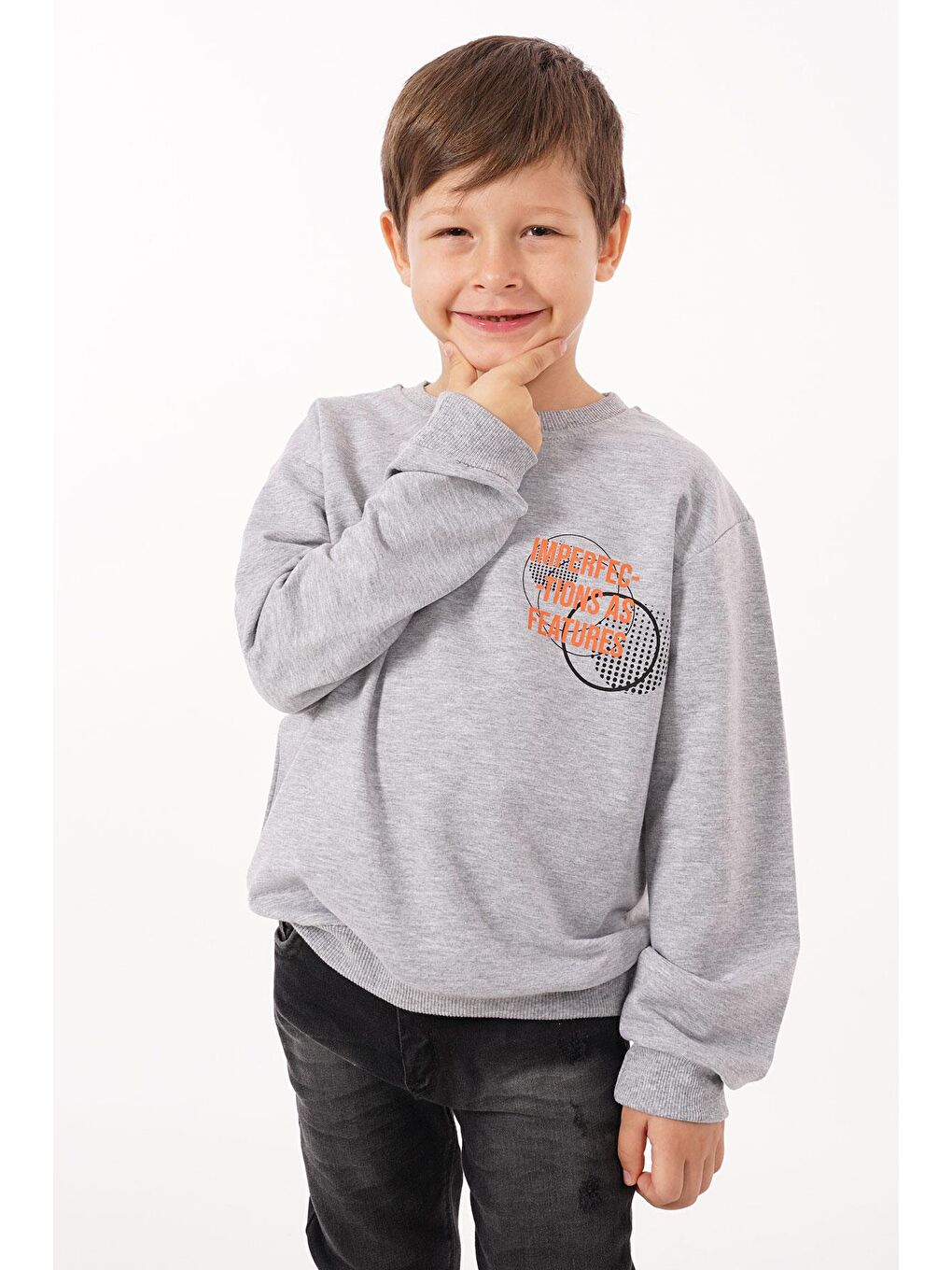 Yazı Baskılı Gri Melanj Renk Erkek Çocuk  Sweatshirt