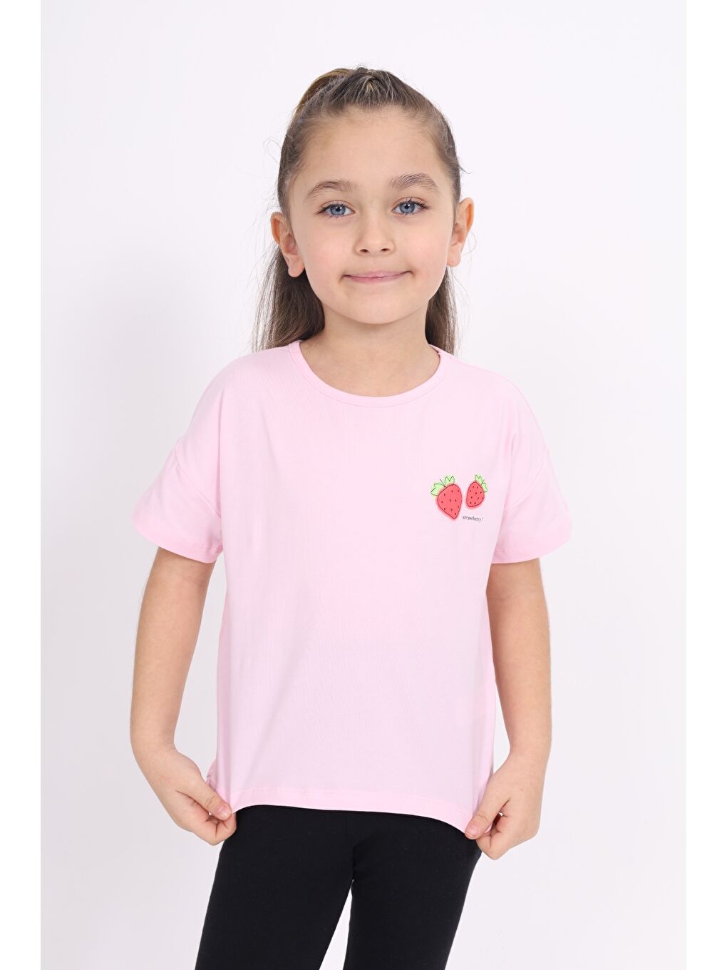 Pembe Kız Çocuk Baskılı Tişört-1