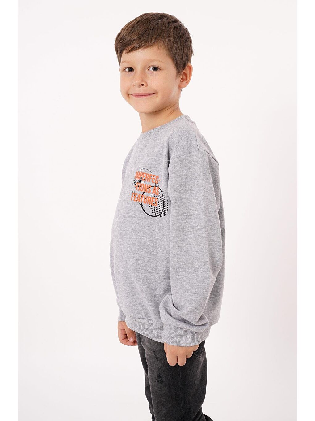 Yazı Baskılı Gri Melanj Renk Erkek Çocuk  Sweatshirt-1