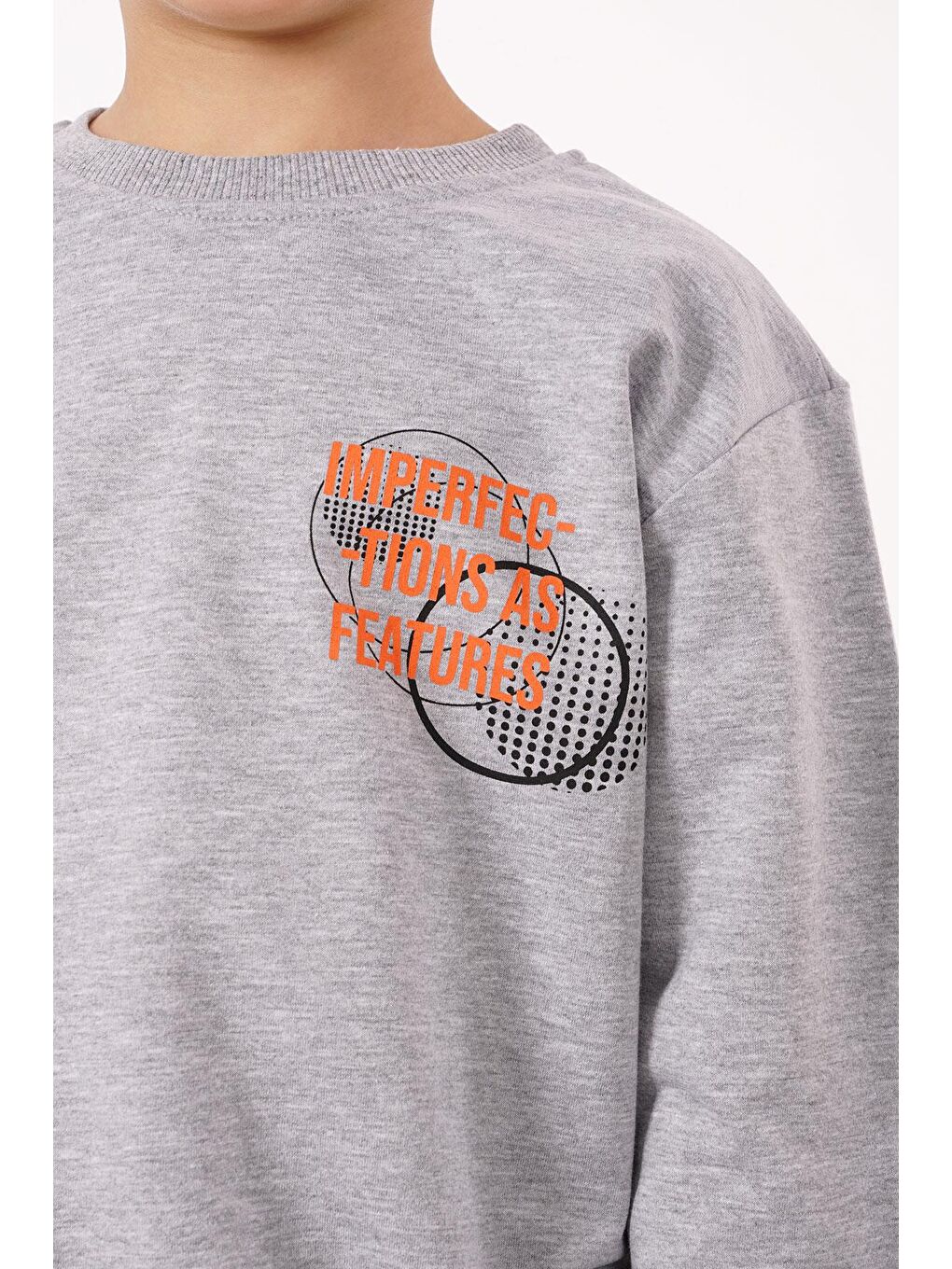 Yazı Baskılı Gri Melanj Renk Erkek Çocuk  Sweatshirt-2