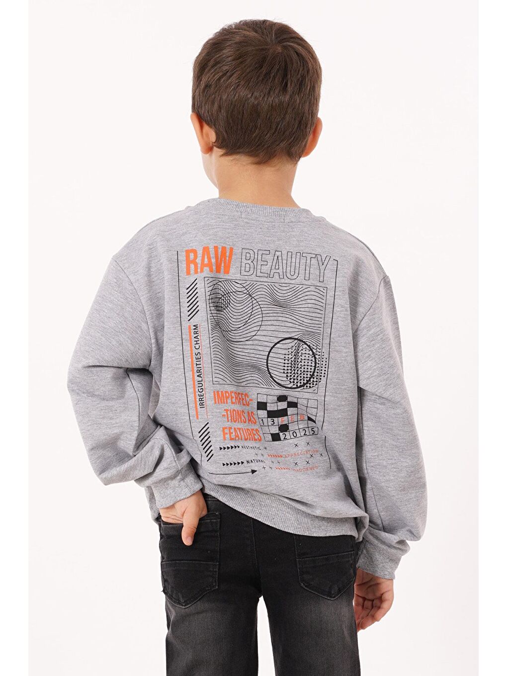 Yazı Baskılı Gri Melanj Renk Erkek Çocuk  Sweatshirt-4