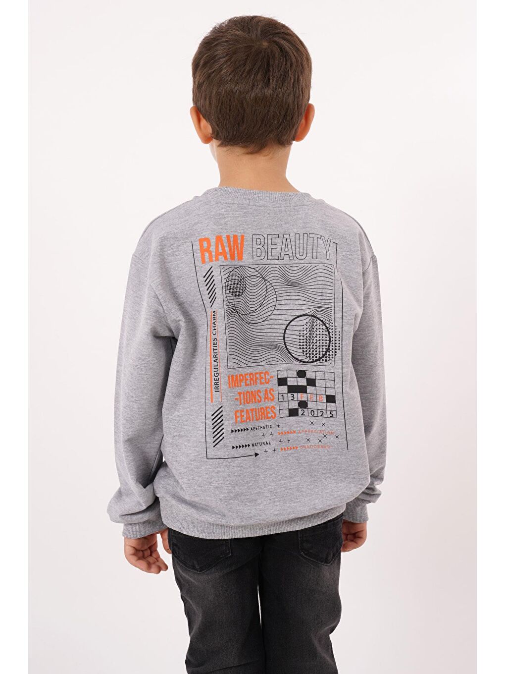 Yazı Baskılı Gri Melanj Renk Erkek Çocuk  Sweatshirt-5
