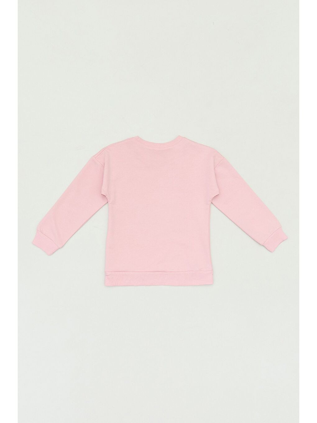 Fullamoda Pudra Pembe Baskılı Bisiklet Yaka Kız Çocuk Sweatshirt - 1