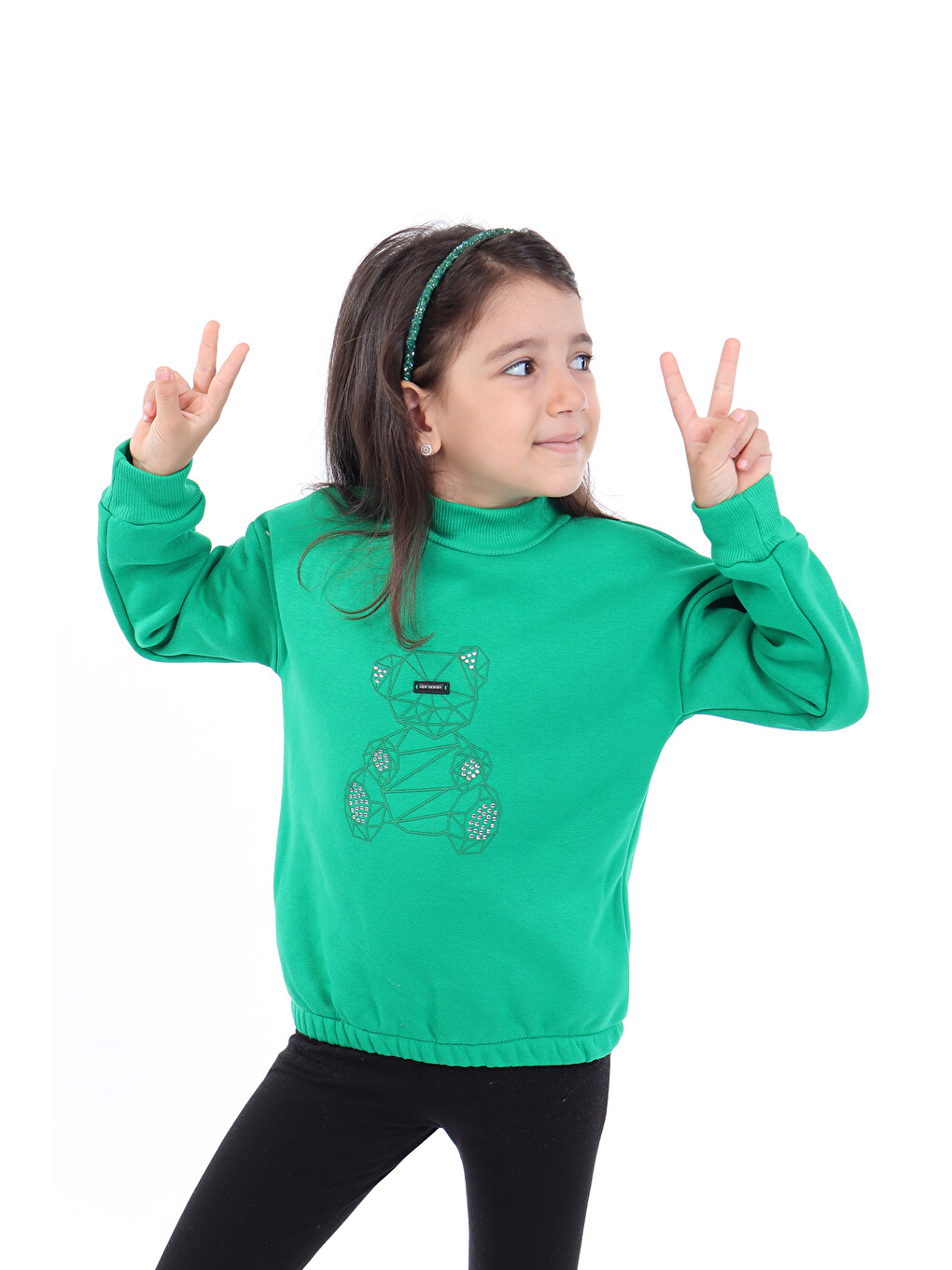 Yeşil Kız Çocuk Baskılı Sweatshirt