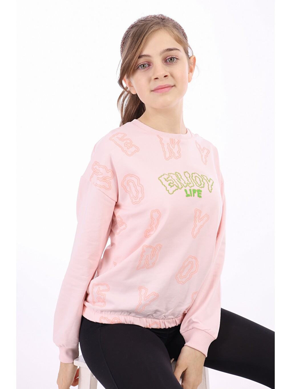 Pembe Kız Çocuk Baskılı Sweatshirt