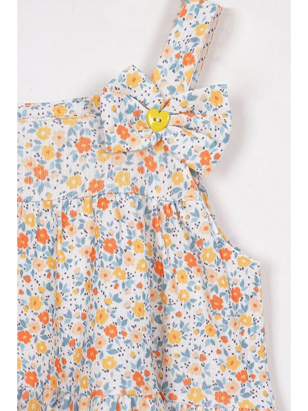 Fiyonk Detaylı Sarı Renk Kız Çocuk Elbise-1