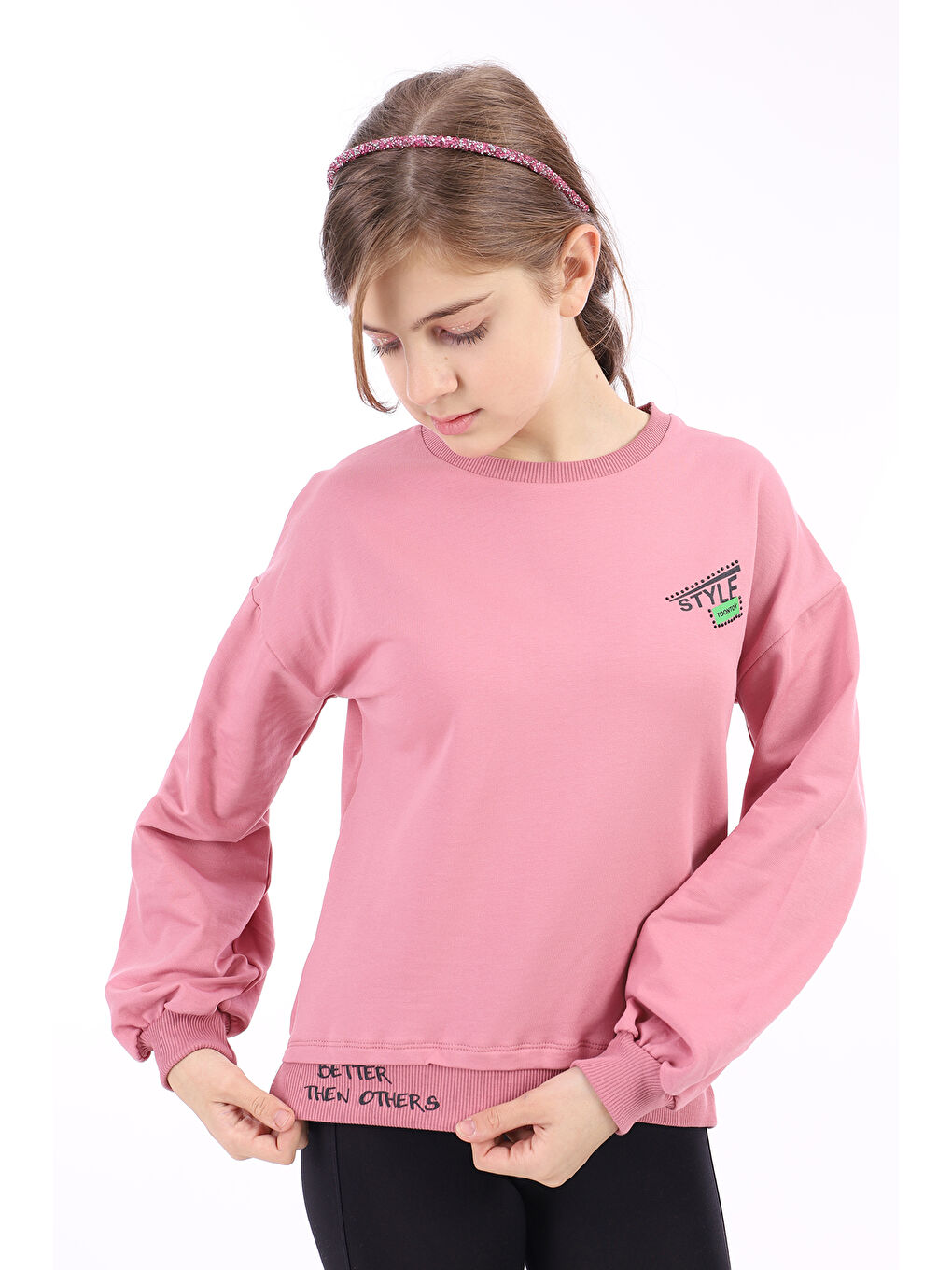 Pembe Kız Çocuk Baskılı Sweatshirt