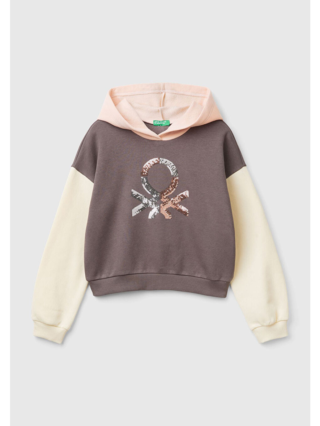 United Colors Of Benetton Kız Çocuk Antrasit Mix Pamuk Karışımlı Payet Logolu Kapüşonlu Sweatshirt