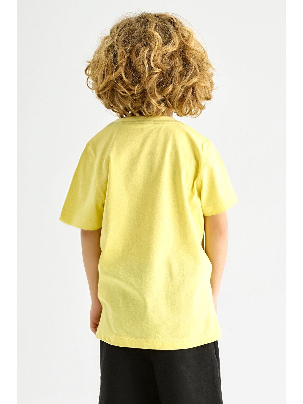 Bisiklet Yaka Kısa Kol Timeless Baskılı Açık Sarı Renk Erkek Çocuk Tshirt-1