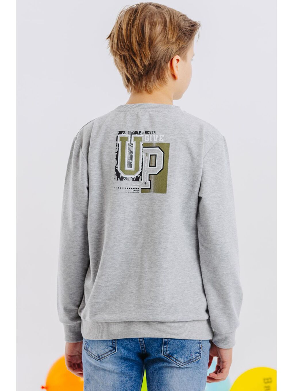 Breeze Erkek Çocuk Sweatshirt Yazı Baskılı Açık Gri Melanj (8-11 Yaş) - 1