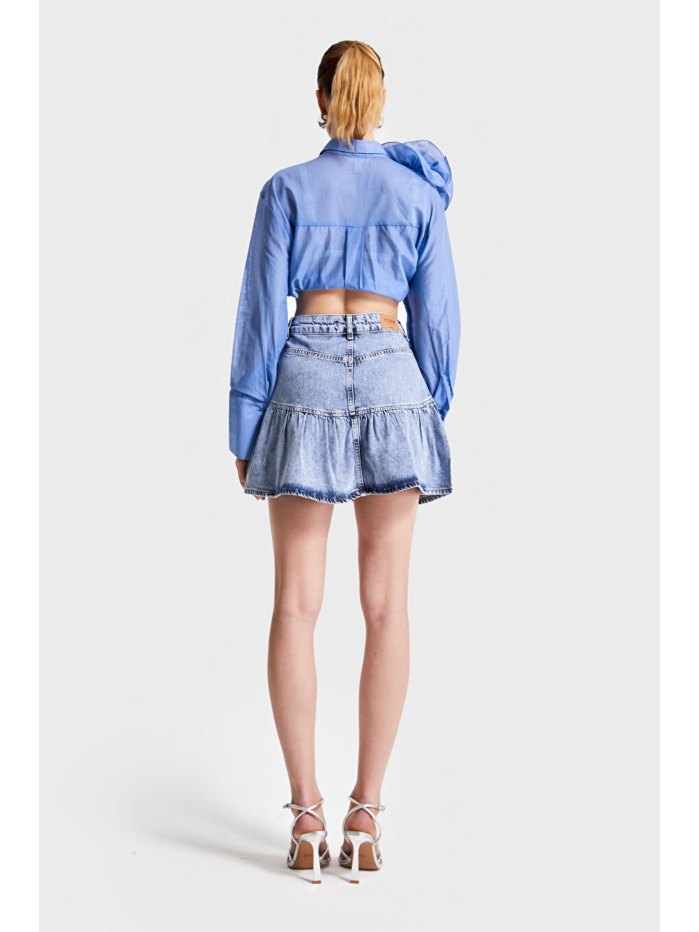 Mavi Kadın Snow Jean Rengi 3S5-4 Volanlı Süper Mini %100 Pamuk Denim Etek-4