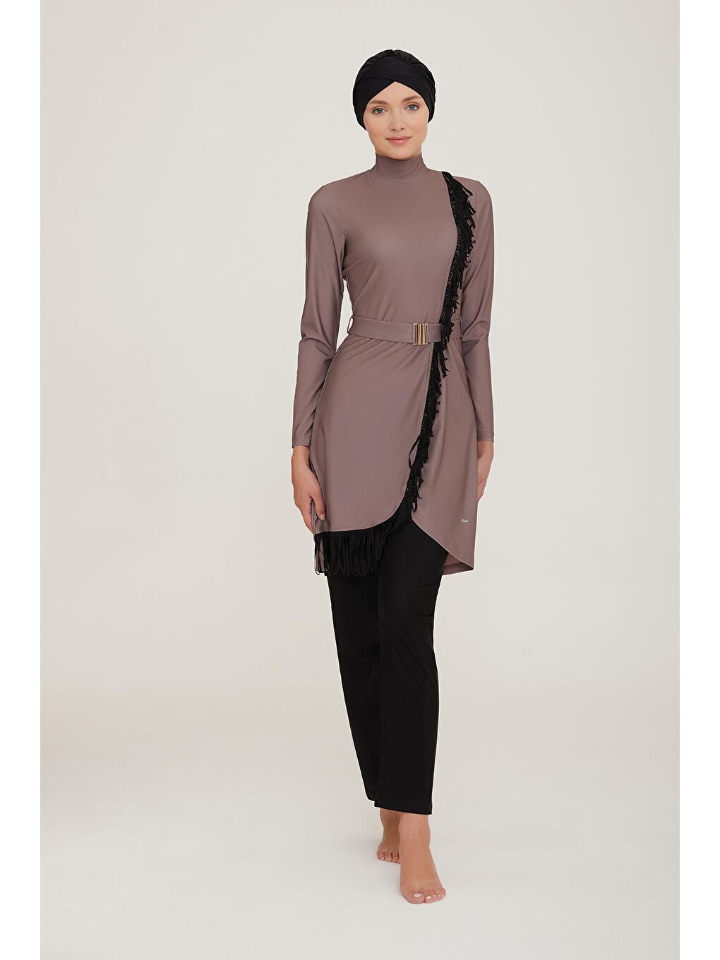 Bej Likralı Tam Kapalı Tesettür Mayo Charlıe 4443 Vizon-1