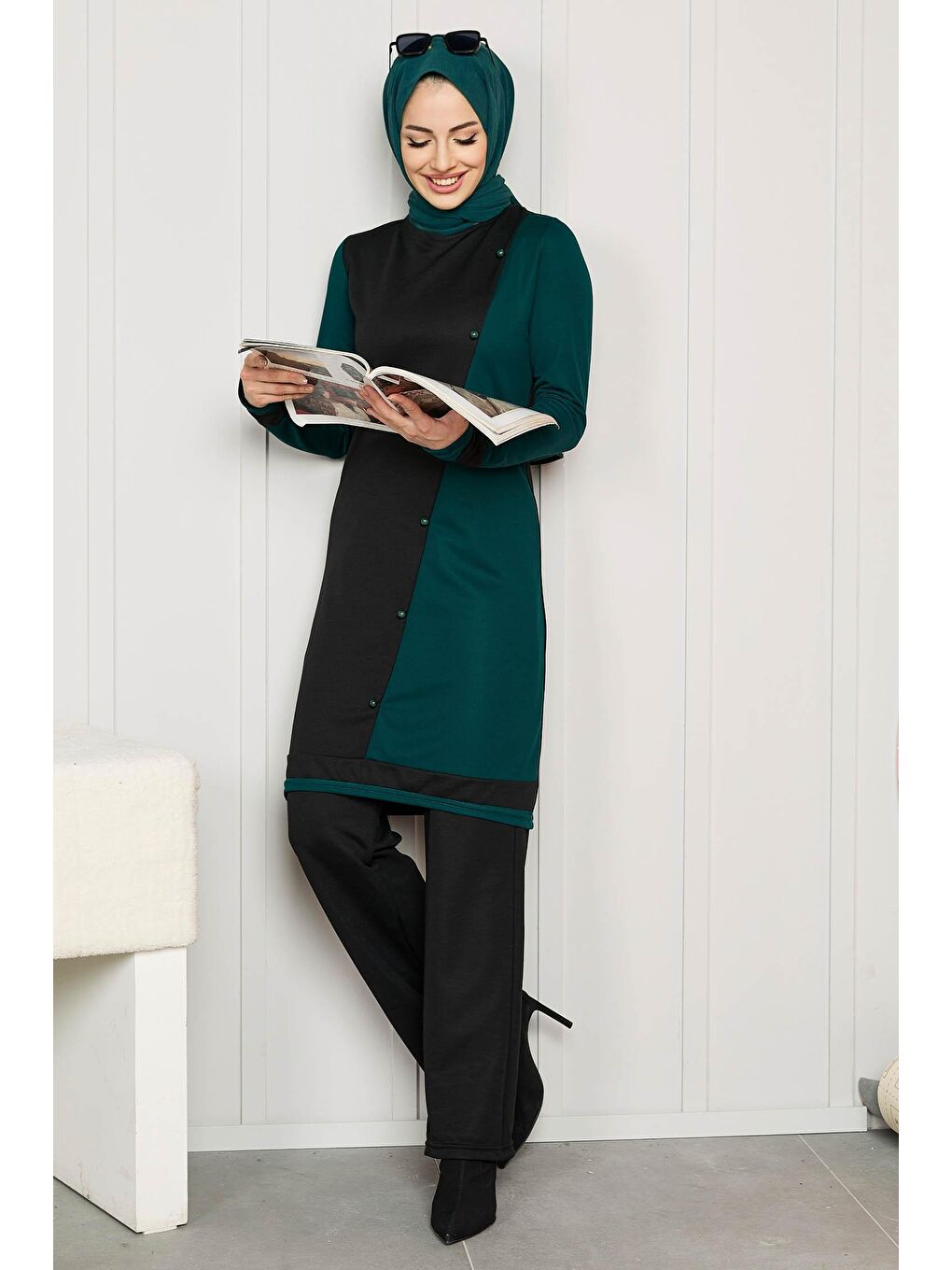 Bisiklet Yaka Kadın Yeşil Tunik Pantolon - 11320