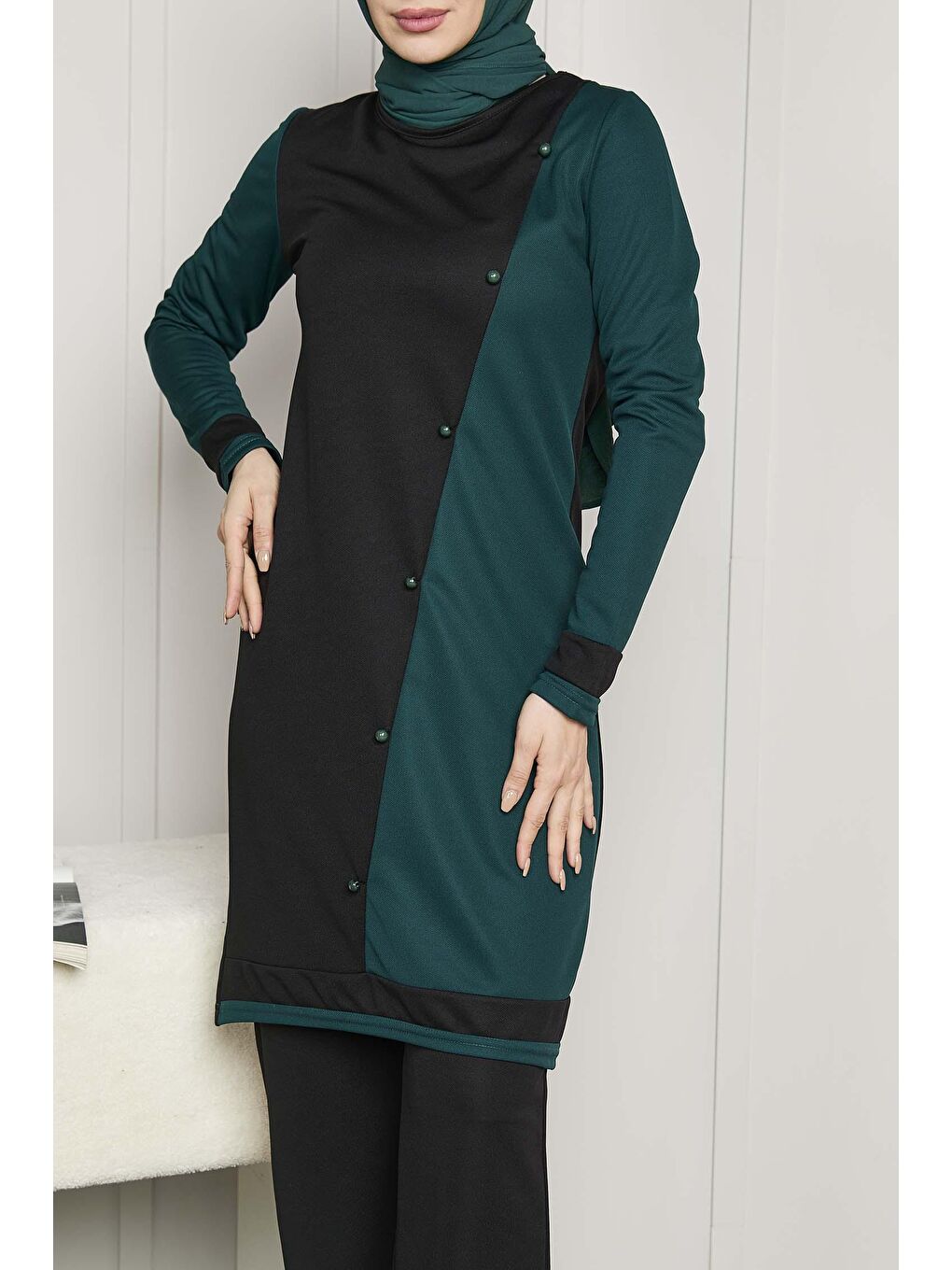 Bisiklet Yaka Kadın Yeşil Tunik Pantolon - 11320-2