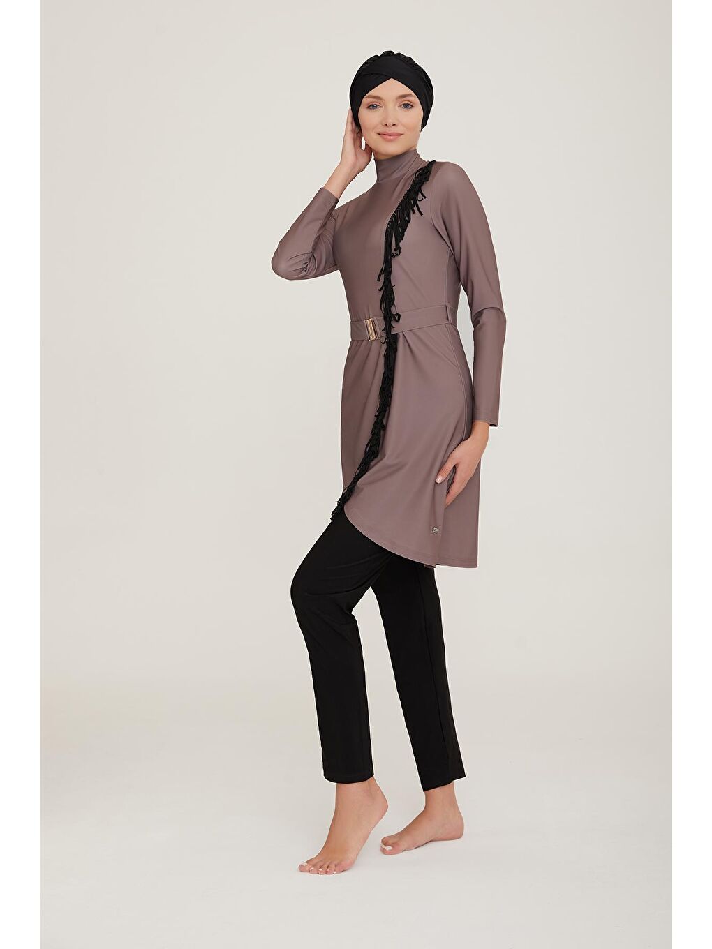 Bej Likralı Tam Kapalı Tesettür Mayo Charlıe 4443 Vizon-2