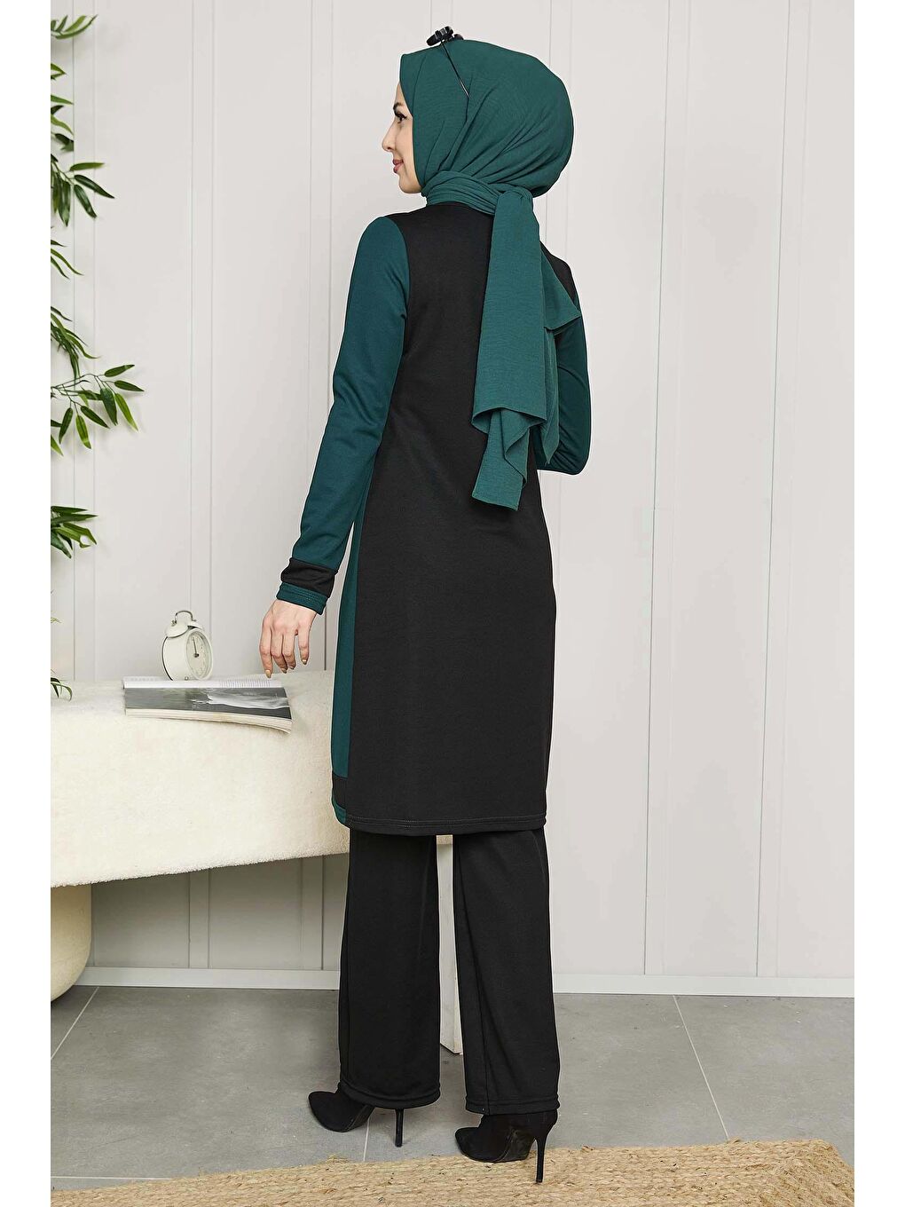 Bisiklet Yaka Kadın Yeşil Tunik Pantolon - 11320-3