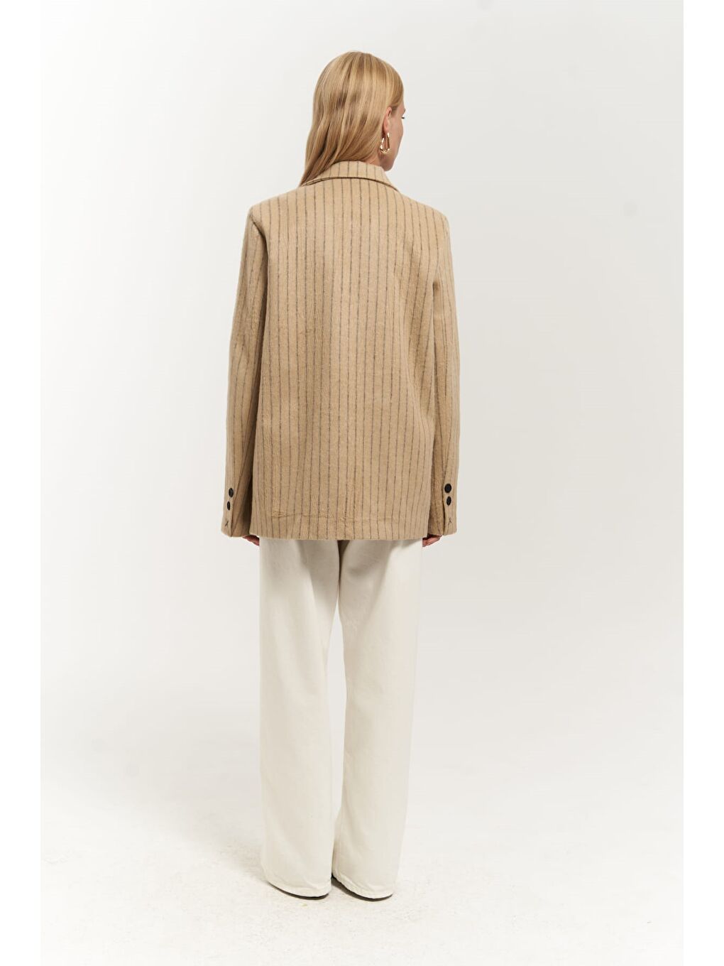 Bej Peters Dikiş Detaylı Çizgili Taupe Blazer-3