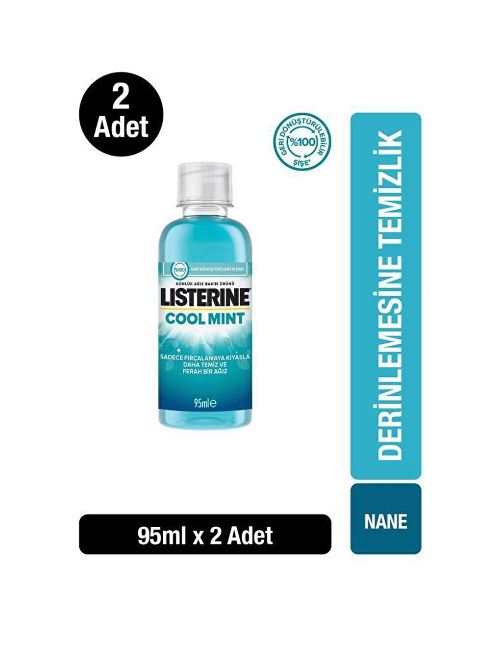 Listerine Renksiz Cool Mint Ağız Bakım Suyu 95 ml x2 Seyahat Boy