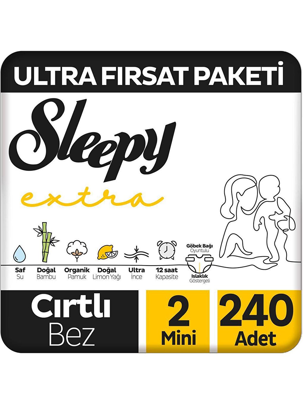 Sleepy Beyaz Extra Günlük Aktivite Ultra Fırsat Paketi Bebek Bezi 2 Numara Mini 240 Adet