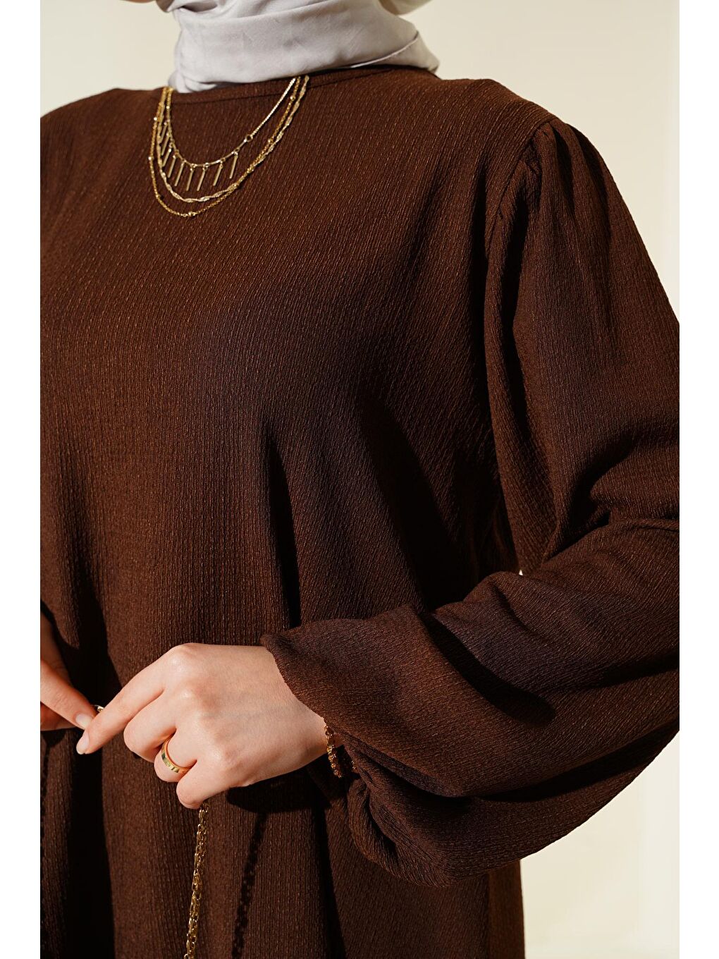 Kadın Kahverengi Tunik Pantolon Alt Üst Takım 6663-2