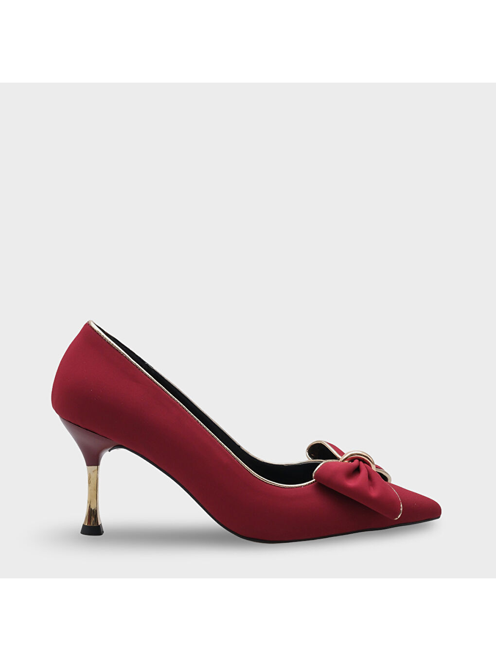 Kırmızı Marigold Metal Orta Boy Topuklu Fiyonklu Saten Kadın Ayakkabı