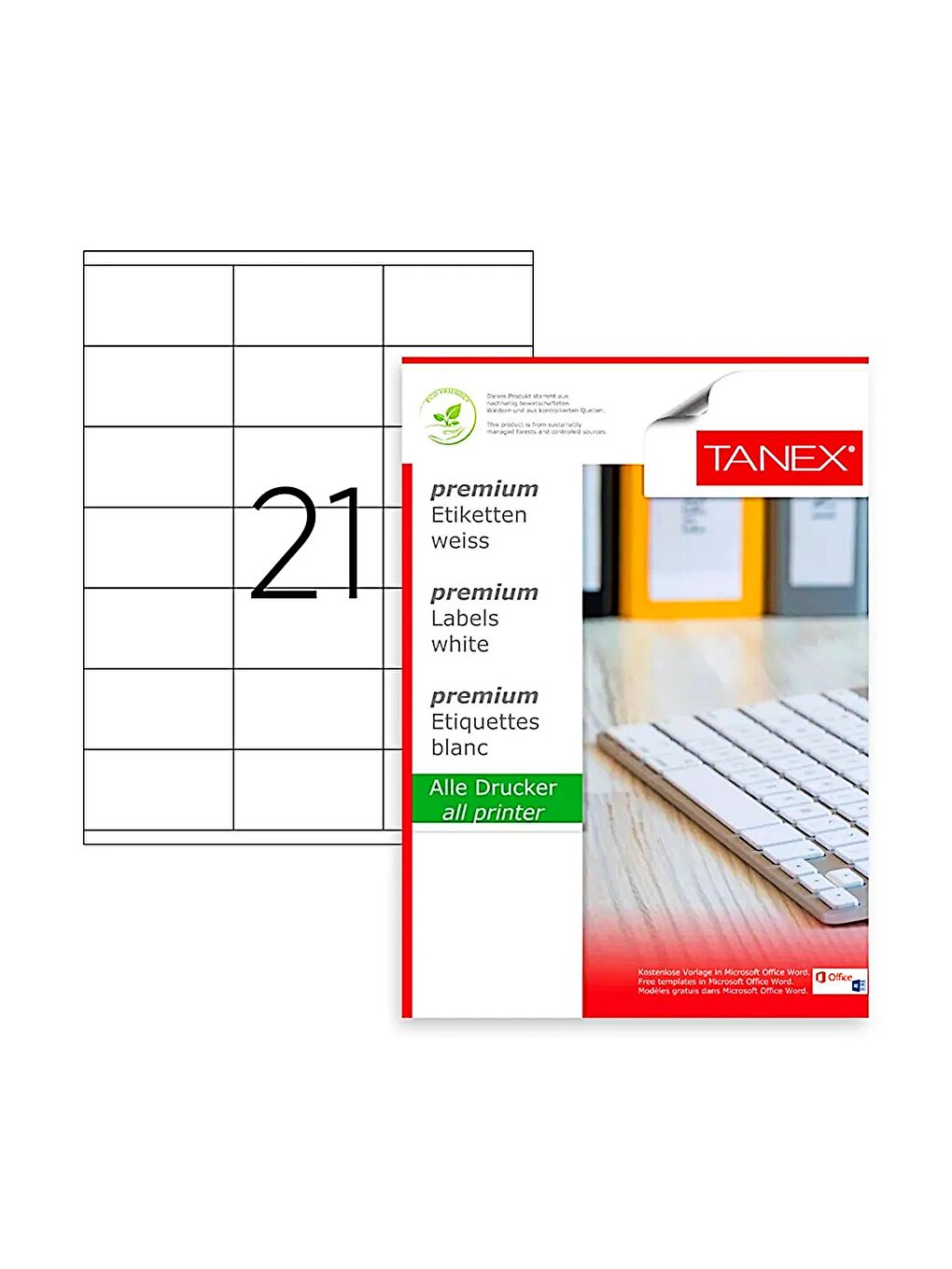 TW-2121 Beyaz Laser Etiket 70x38 mm 100 Adet