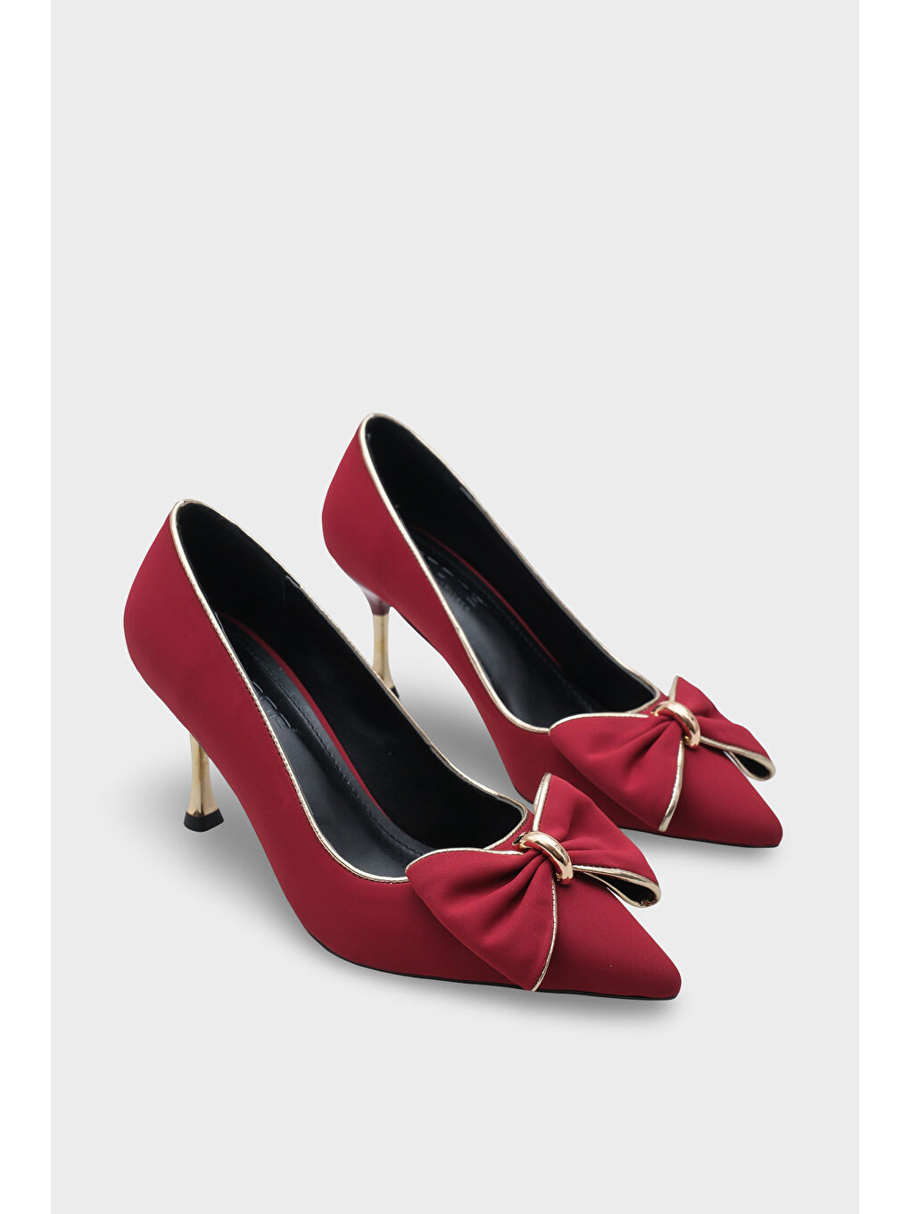Kırmızı Marigold Metal Orta Boy Topuklu Fiyonklu Saten Kadın Ayakkabı-1