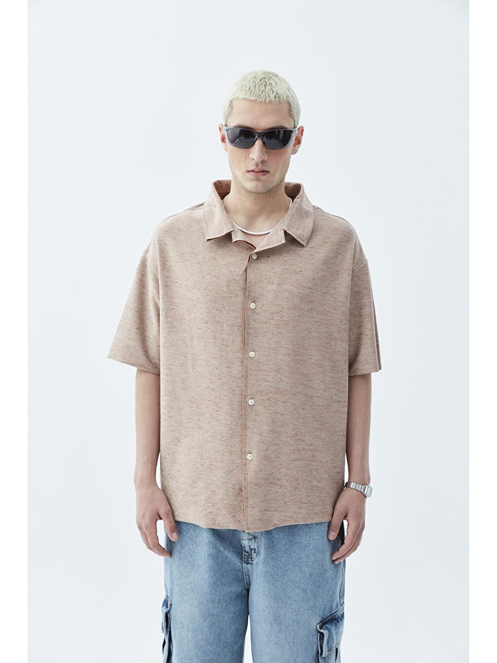 Kahverengi Oversize Keten Gömlek Kahve