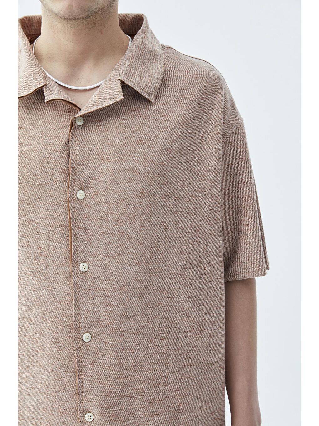 Kahverengi Oversize Keten Gömlek Kahve-3