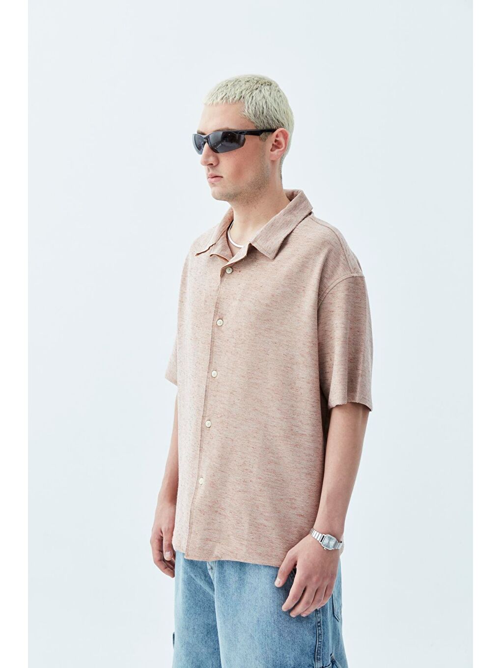 Kahverengi Oversize Keten Gömlek Kahve-4