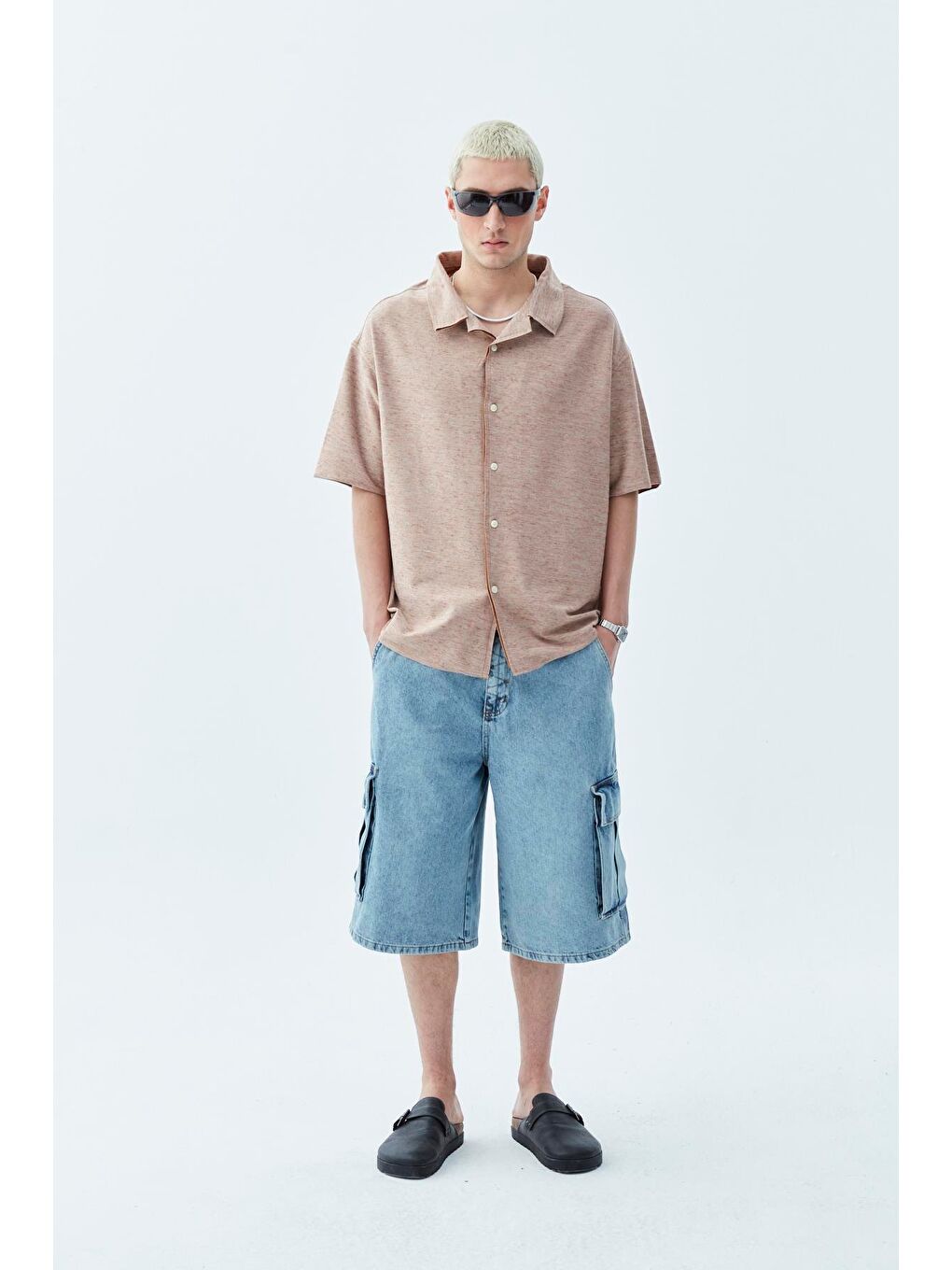 Kahverengi Oversize Keten Gömlek Kahve-5