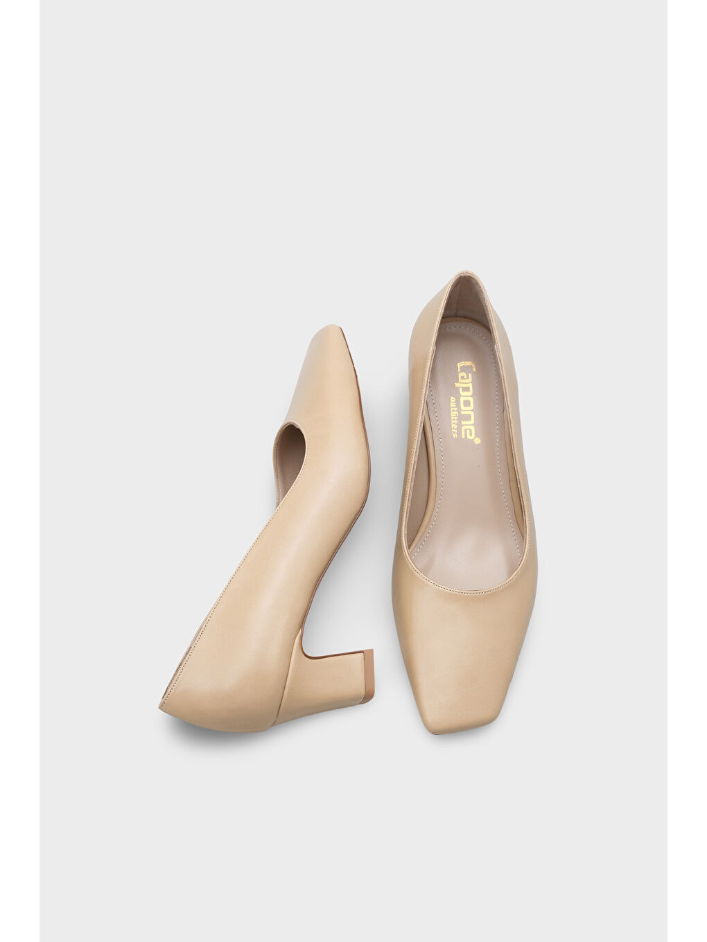 Bej Janie Orta Boy Topuklu Küt Burunlu Hakiki Deri Astarlı Kadın Ayakkabı-4