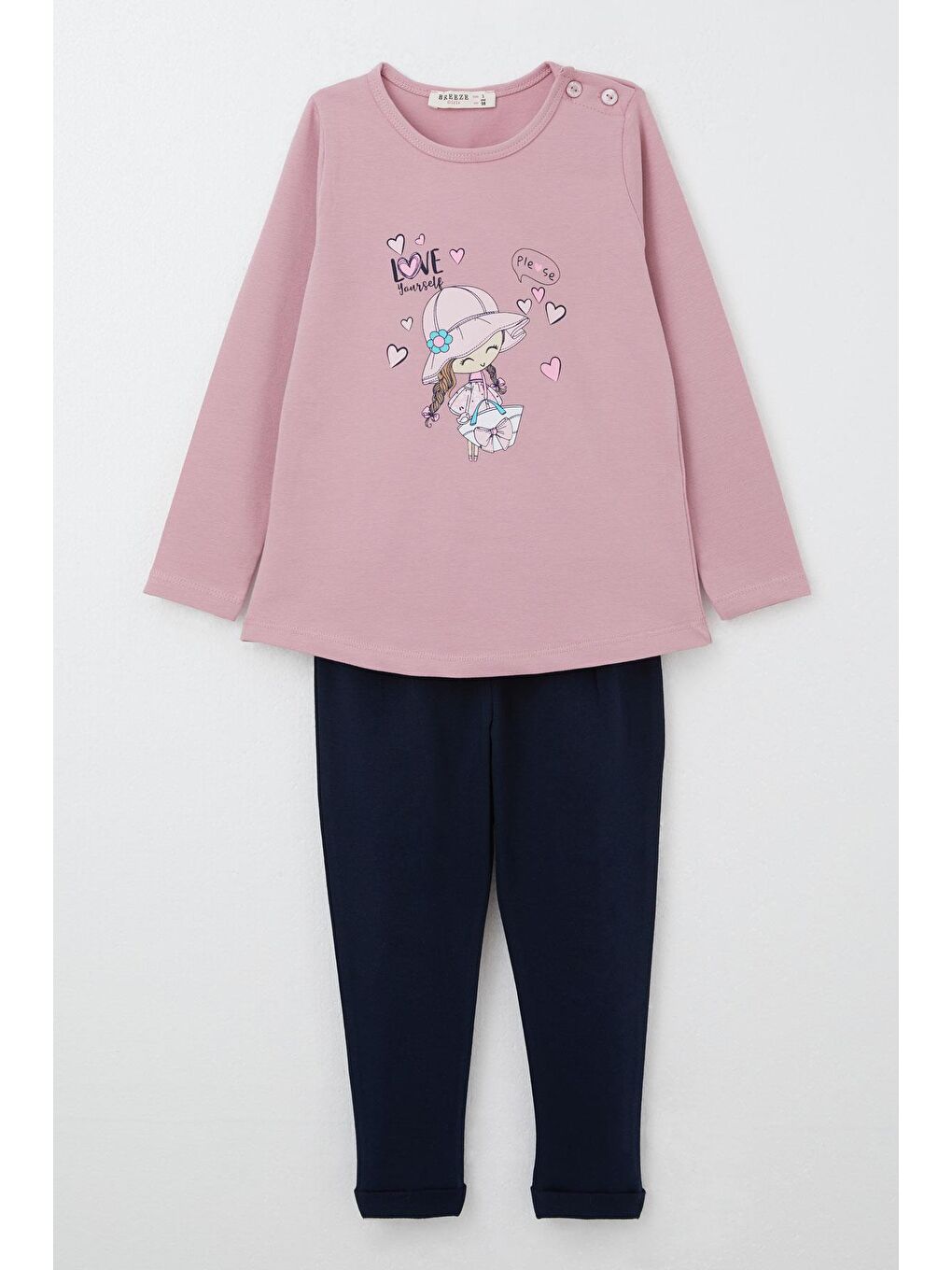 Pembe Kız Bebek Taytlı Takım Havalı Kız Baskılı Taytı Fiyonklu Gülkurusu (9 Ay-3 Yaş)