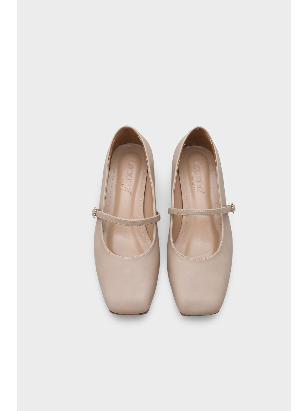 Bej Küt Burunlu Kısa Topuklu Bantlı Mary Jane Kadın Ayakkabı-5