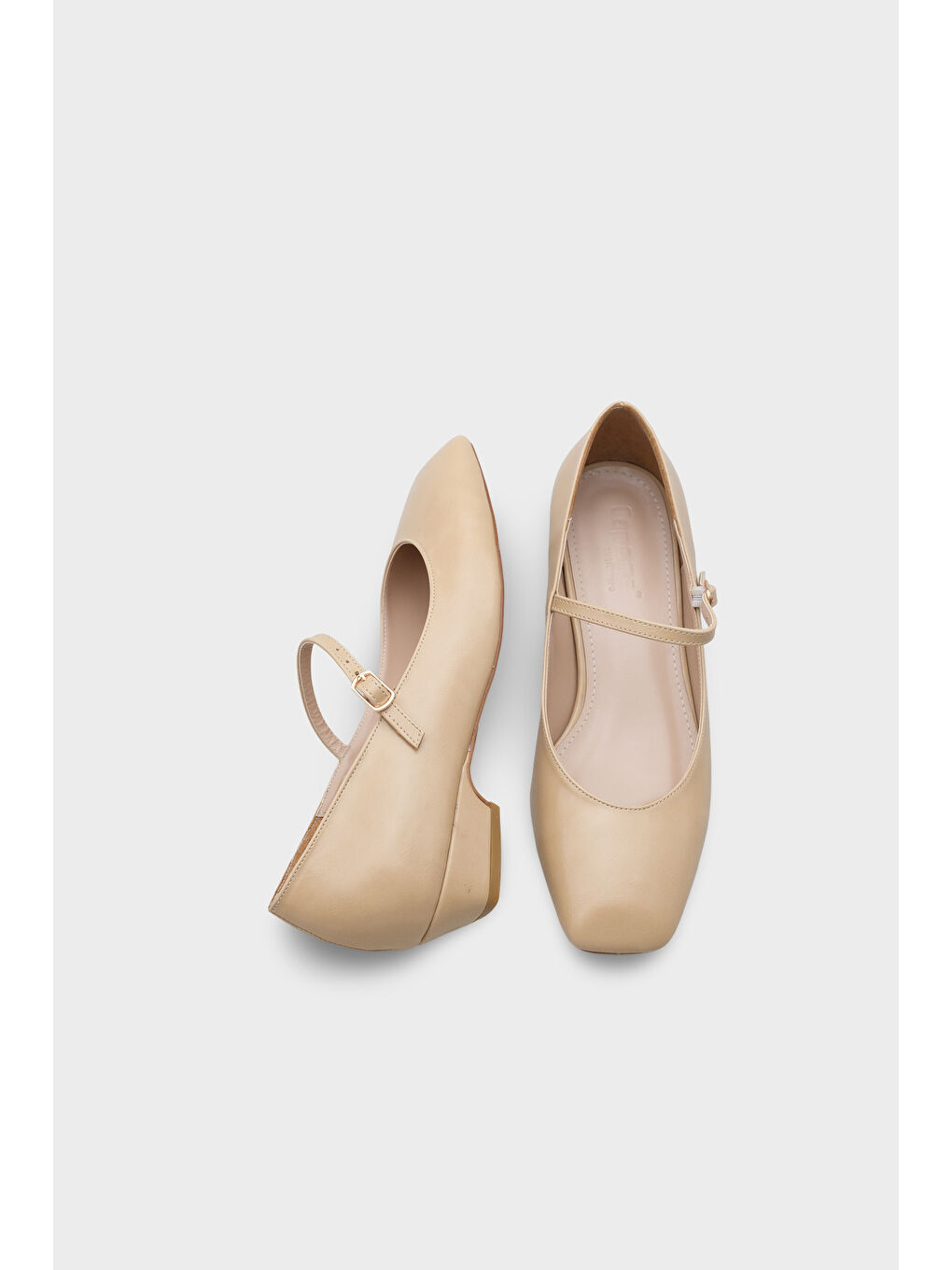 Bej Darline Kısa Topuklu Küt Burunlu Bantlı Mary Jane Kadın Ayakkabı-4