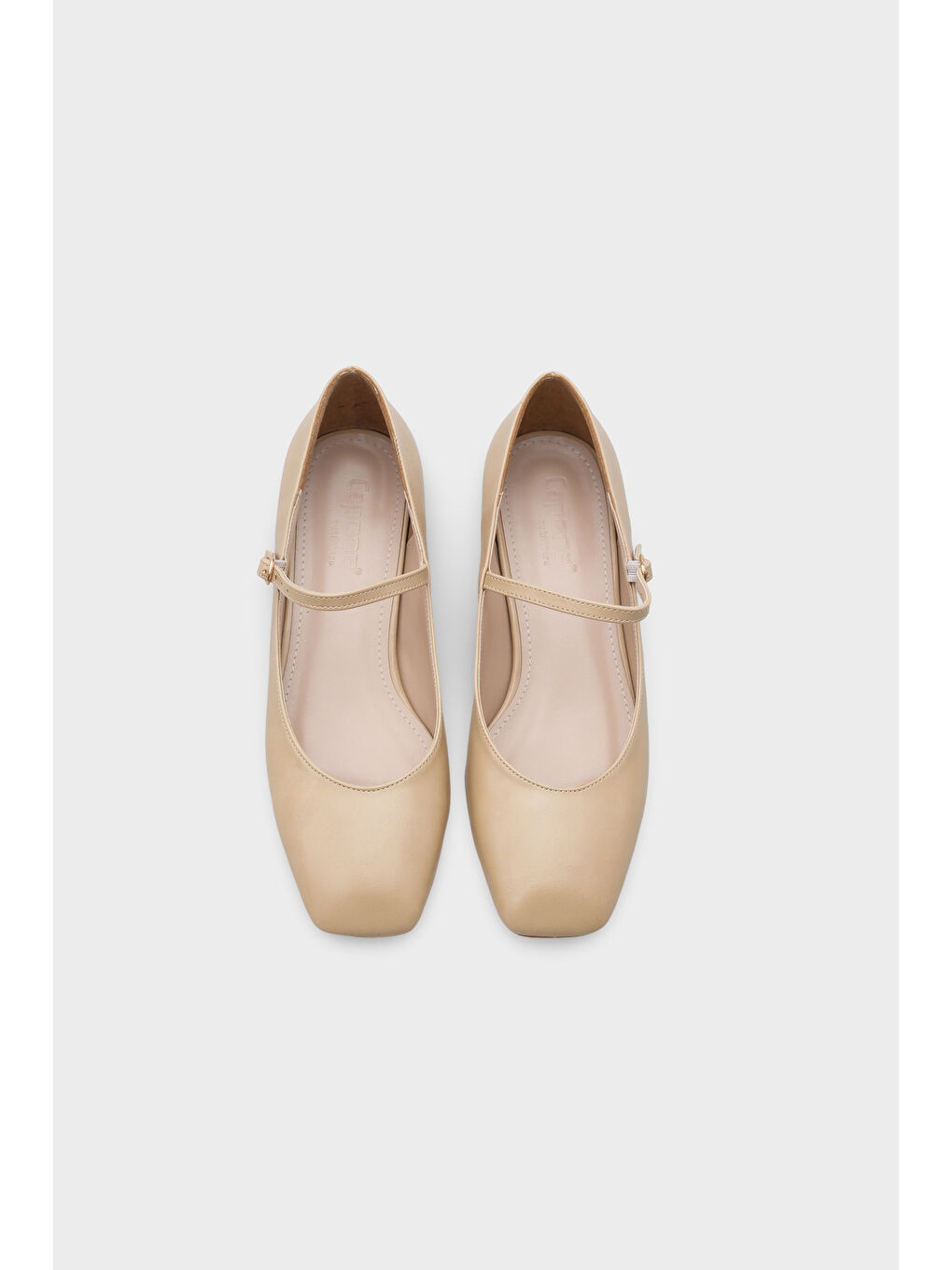 Bej Darline Kısa Topuklu Küt Burunlu Bantlı Mary Jane Kadın Ayakkabı-5
