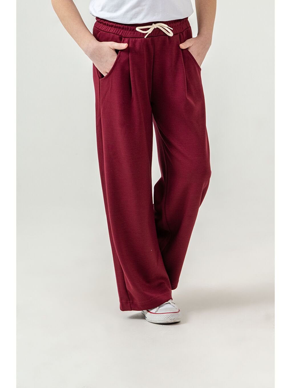 Bordo Ön Pileli Kız Çocuk Eşofman Altı-2