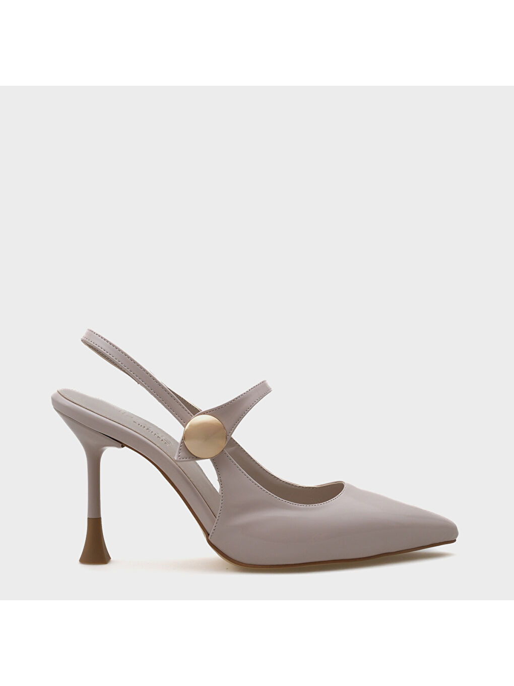 Bej Holly Sivri Burunlu Orta Topuklu Arkası Bantlı Kadın Topuklu Ayakkabı