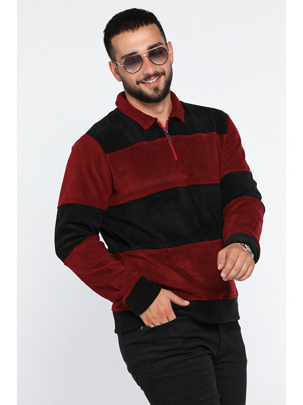 Mishar İtalia Bordo Polo Yaka Yarım Fermuarlı Polar Erkek Sweatshirt - 1