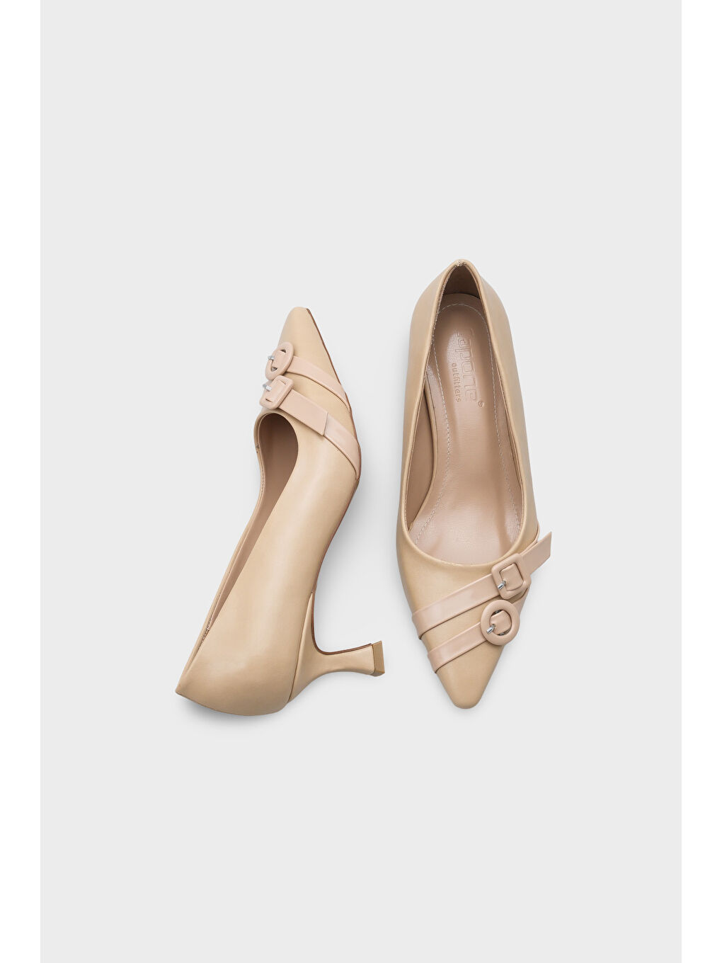 Bej Mirabel Sivri Burunlu Tokalı Orta Topuklu Kadın Ayakkabı-4